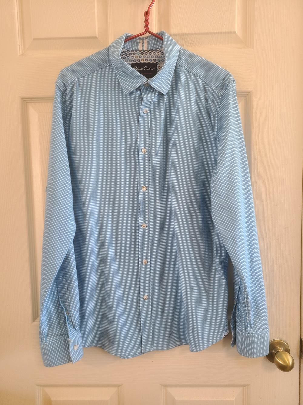 Robert Graham Light Blue Micro-Check Dress Shirt Size XL Classic Fit